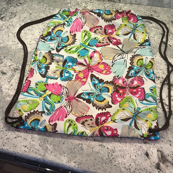 Thirty-One Flutter Butterflies String bag Colorful Green Pink Blue and Brown - Picture 3 of 5